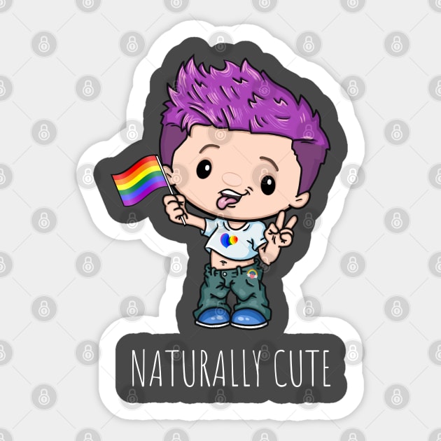 Naturally Cute Gay Pride Boy Purple Hair LGBTQ Gay-Bee Cartoon Character Sticker by egcreations